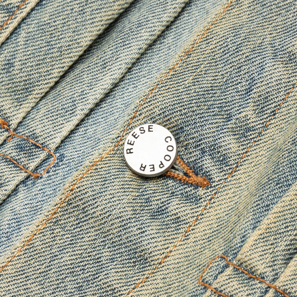 Washed Denim Jacket w/ Corduroy Collar - Denim
