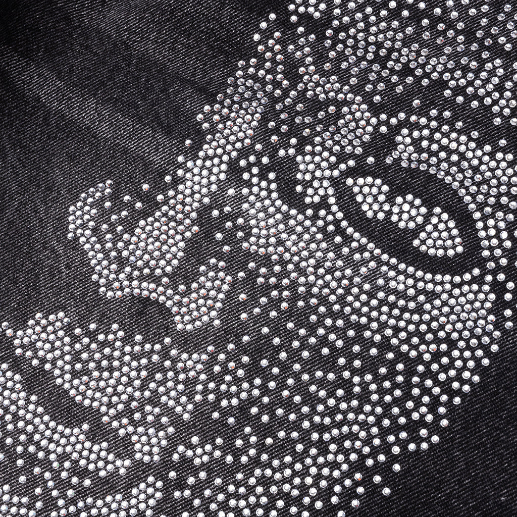 Rhinestone Face Jeans - Black