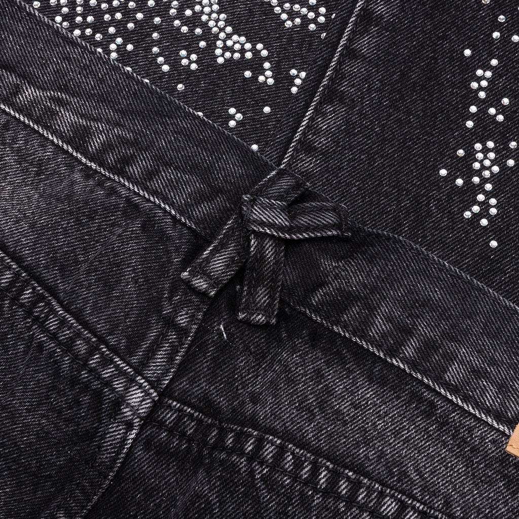 Rhinestone Face Jeans - Black