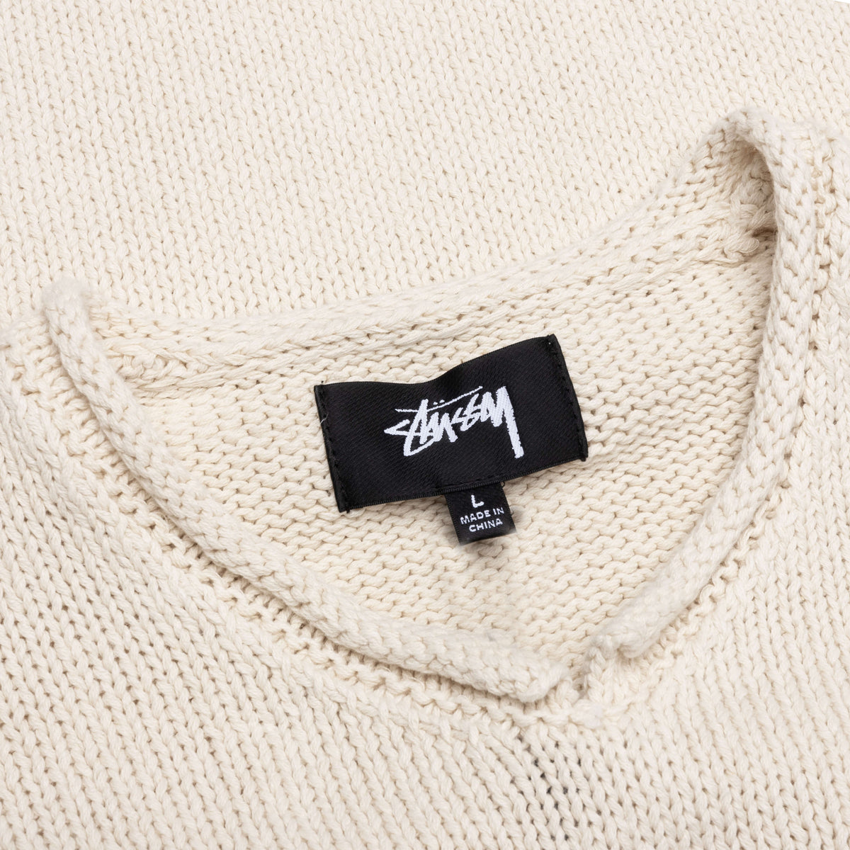Roll V-Neck Logo Sweater - Natural
