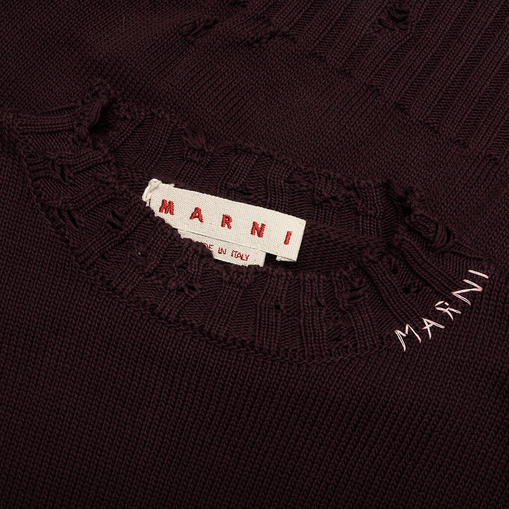 Round Neck Distressed Sweater - Dark Raisin