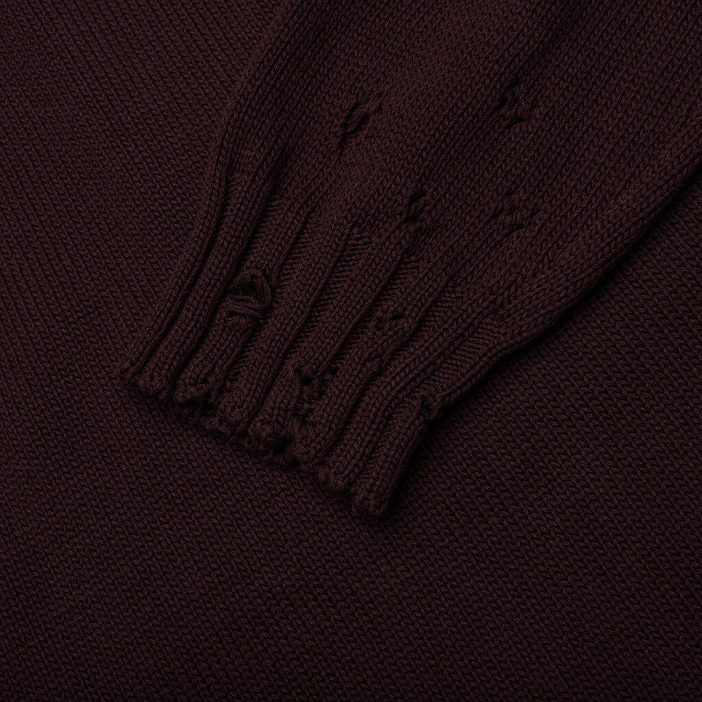 Round Neck Distressed Sweater - Dark Raisin