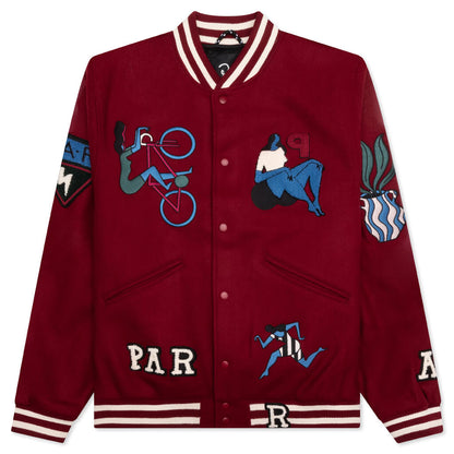 Run Sit & Bike Varsity Jacket - Dark Red
