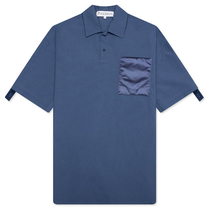 Quilted Pocket Polo Top - Light Indigo