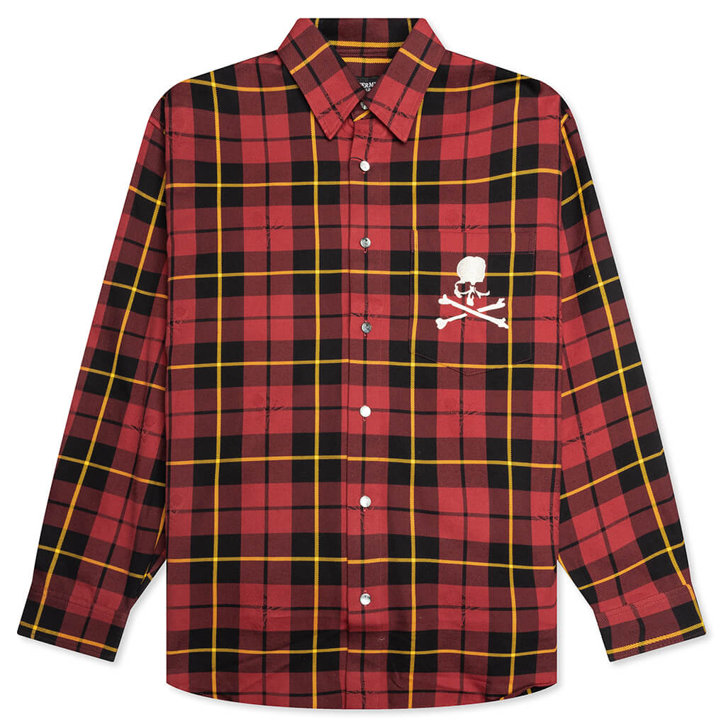 Plaid Long Sleeve Woven Shirt - Burgundy Plaid