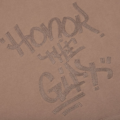 Script Embroidered Hoodie - Light Brown