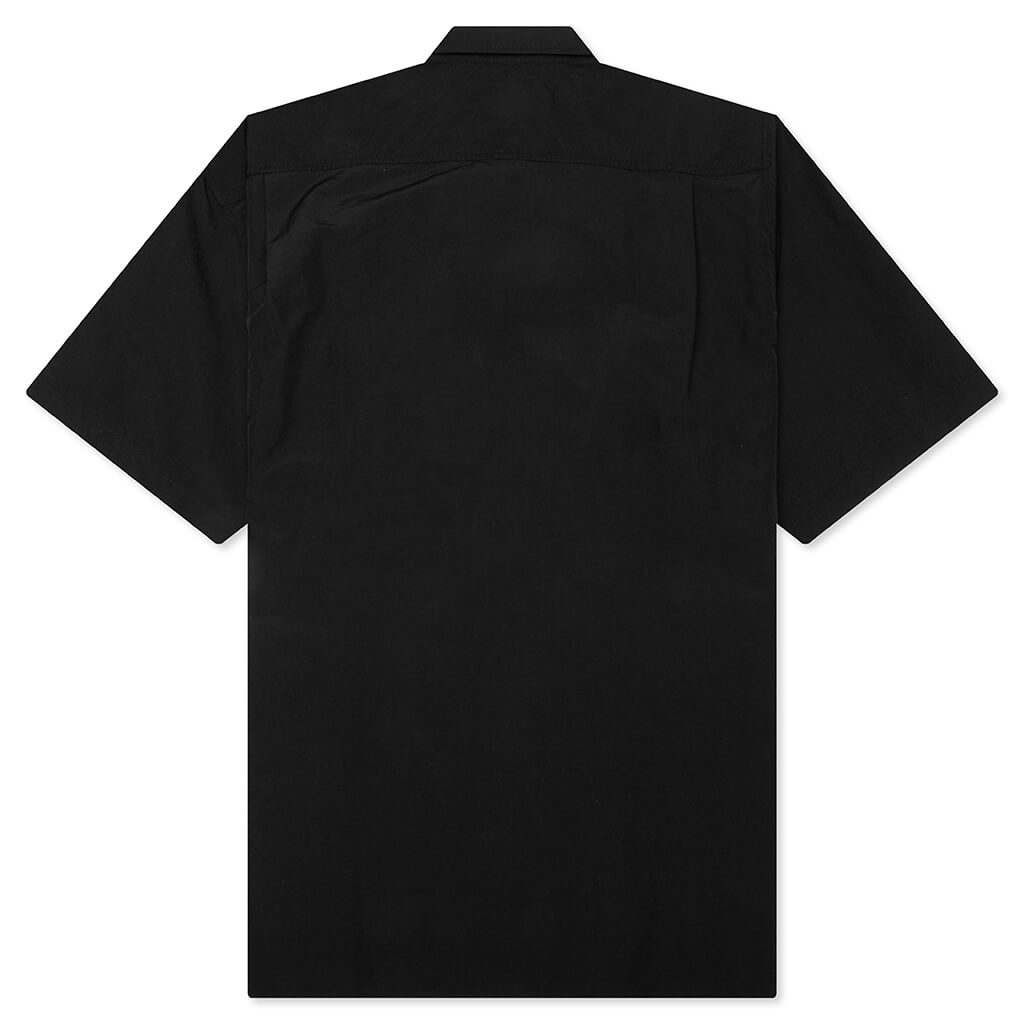 Curved Hem Nylon Short Sleeve Shirt - Black