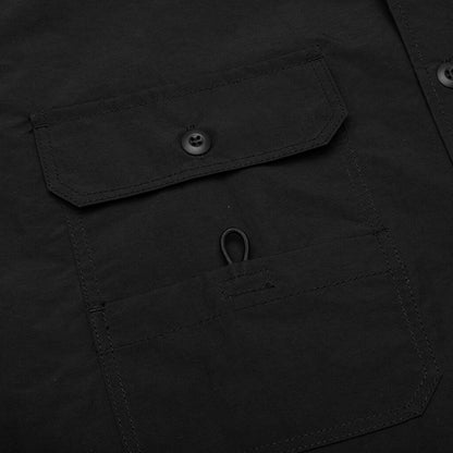 Curved Hem Nylon Short Sleeve Shirt - Black