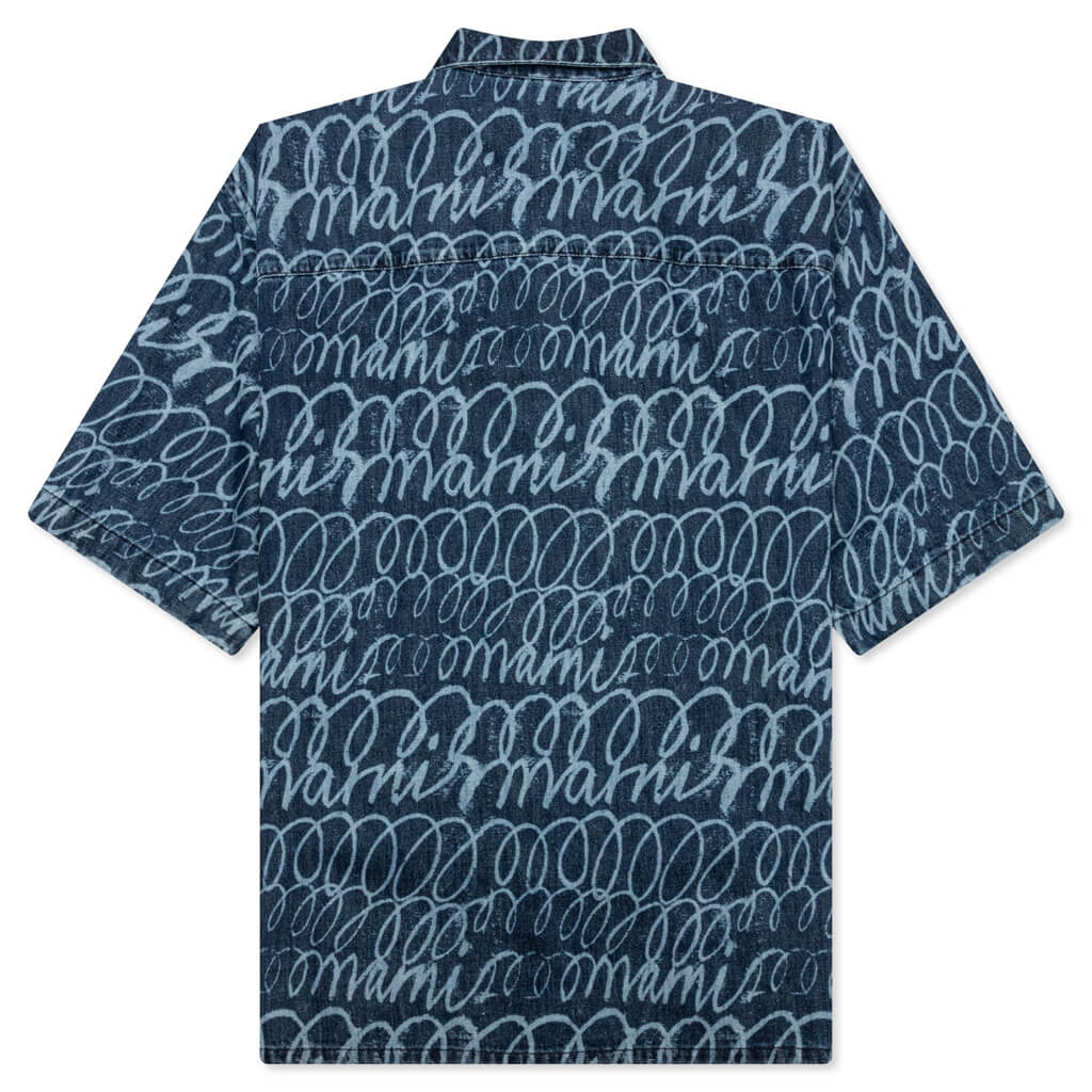 Bleached Echoes Organic Poplin Bowling Shirt - Blue Kyanite