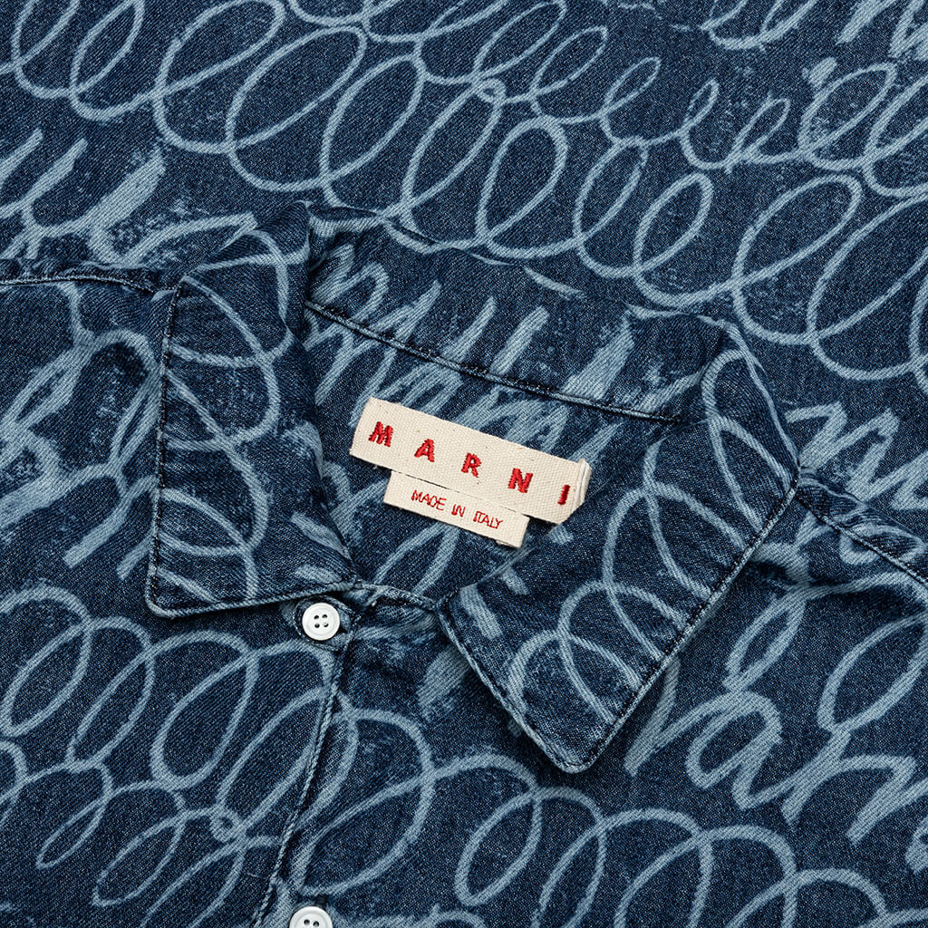Bleached Echoes Organic Poplin Bowling Shirt - Blue Kyanite