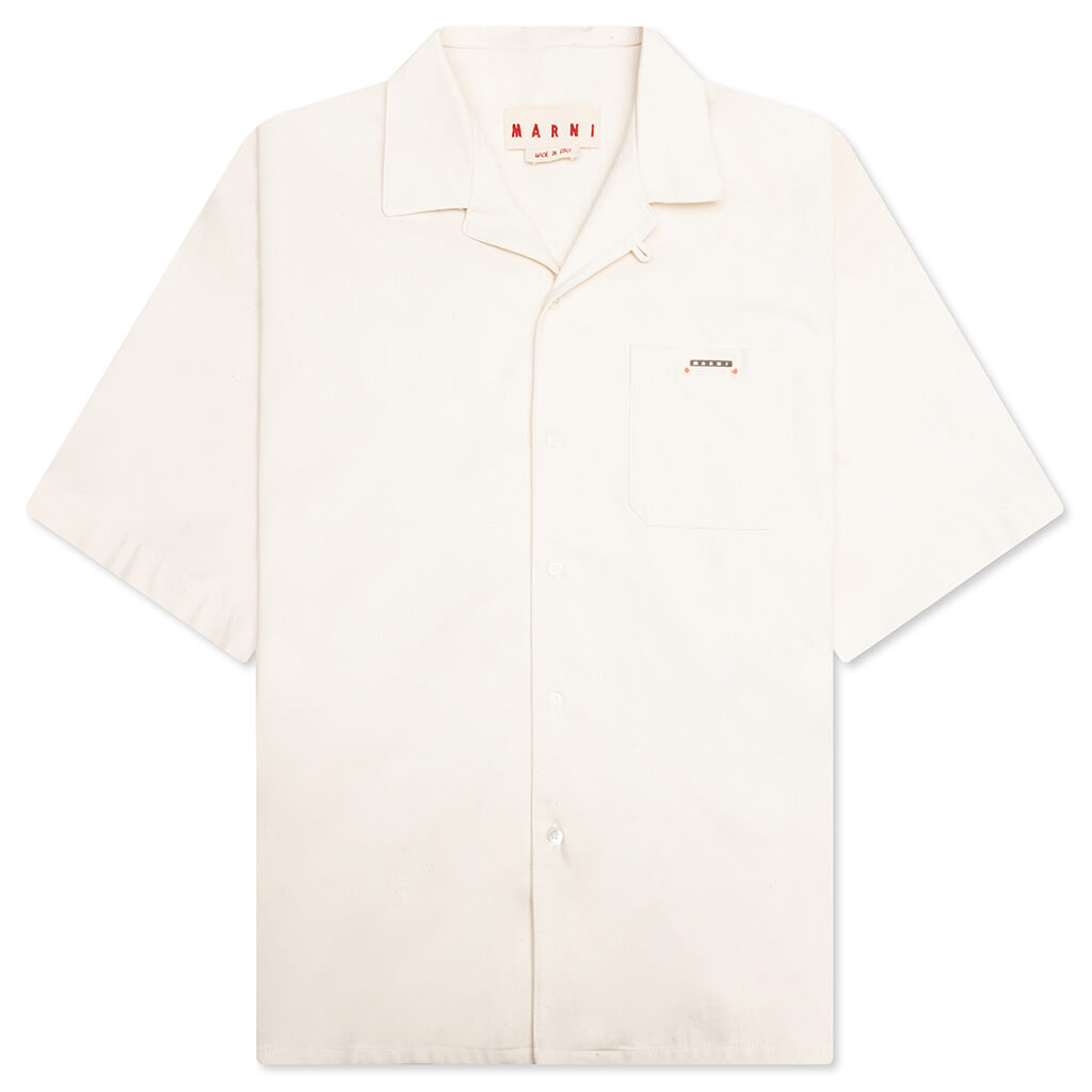 Cream Denim Short Sleeve Shirt with Trunakaroo Plaque - Bone