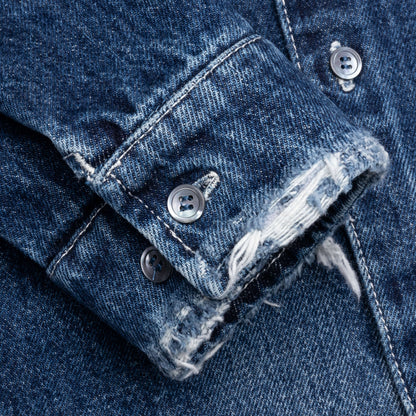 Virgin Wool Shirt With Knitted Patches - Deep Blue