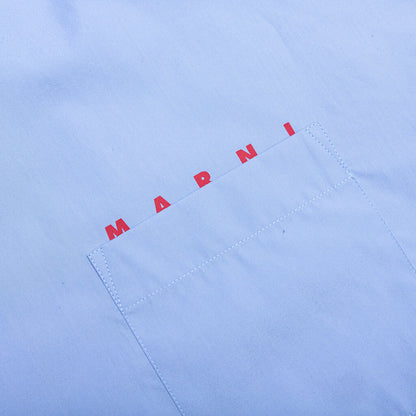 Light Blue Organic Poplin Shirt With Peeping Logo - Iris/Blue