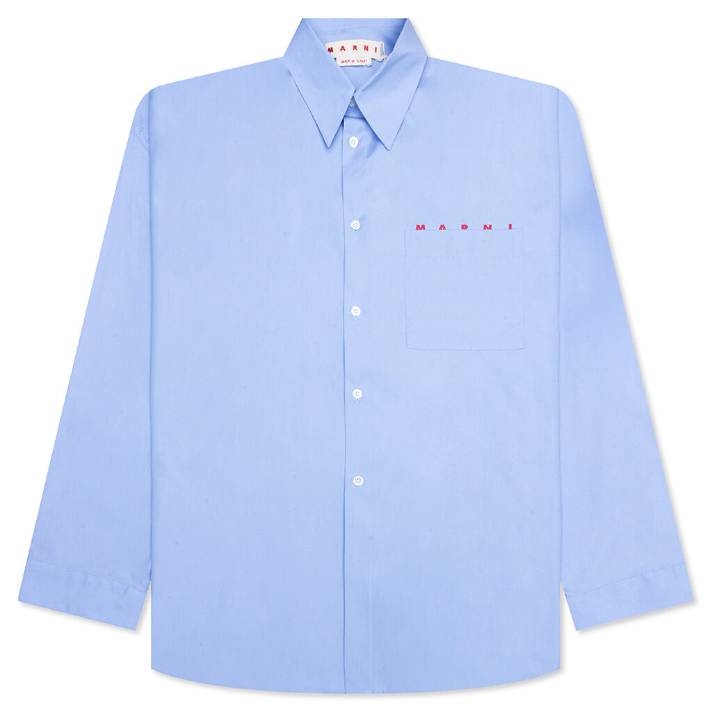 Light Blue Organic Poplin Shirt With Peeping Logo - Iris/Blue