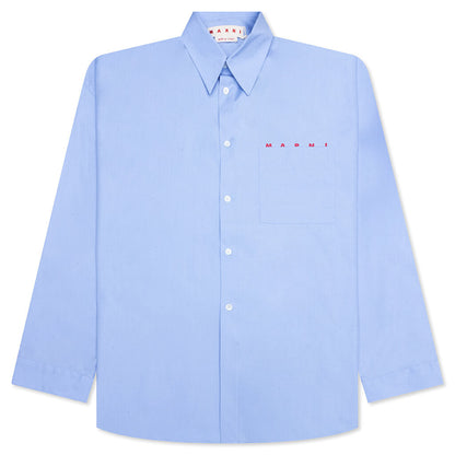 Light Blue Organic Poplin Shirt With Peeping Logo - Iris/Blue