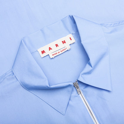 Organic Poplin Zip Shirt With Hidden Logo- Iris/Blue