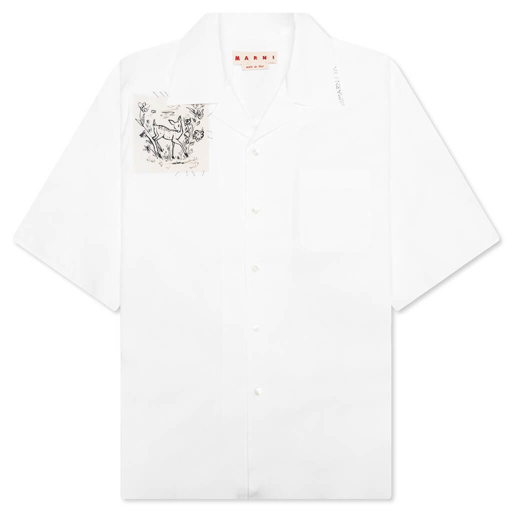 Poplin Bowling Shirt with Dante Patch - Lily White