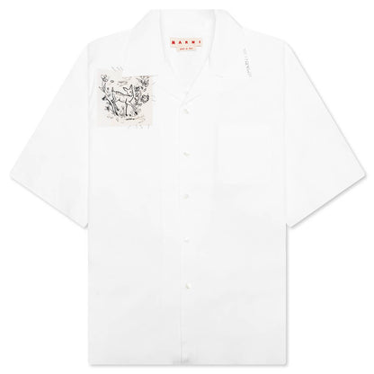 Poplin Bowling Shirt with Dante Patch - Lily White