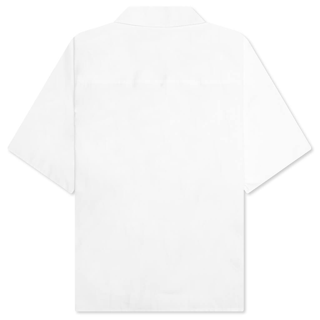 Poplin Bowling Shirt with Mended Patch - Lily White