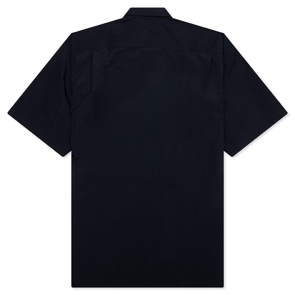 Curved Hem Nylon Short Sleeve Shirt - Navy/White