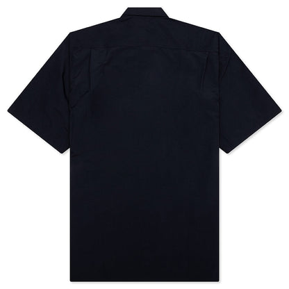Curved Hem Nylon Short Sleeve Shirt - Navy/White