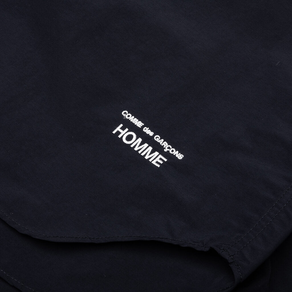 Curved Hem Nylon Short Sleeve Shirt - Navy/White