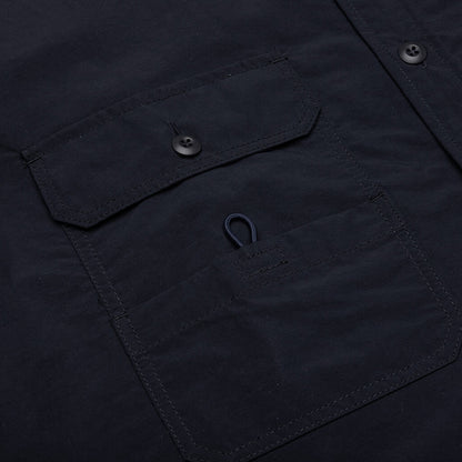 Curved Hem Nylon Short Sleeve Shirt - Navy/White