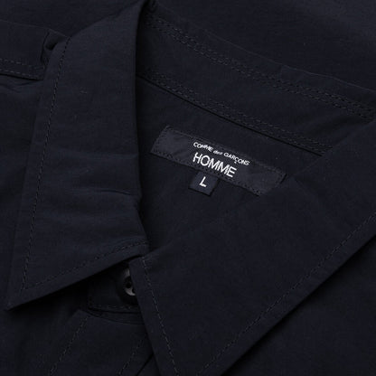 Curved Hem Nylon Short Sleeve Shirt - Navy/White