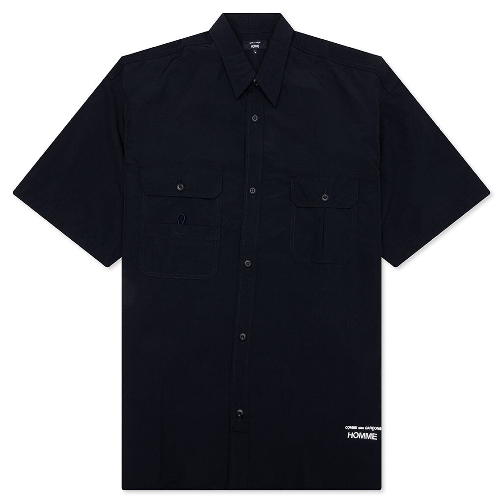 Curved Hem Nylon Short Sleeve Shirt - Navy/White