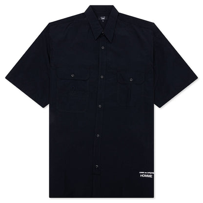 Curved Hem Nylon Short Sleeve Shirt - Navy/White