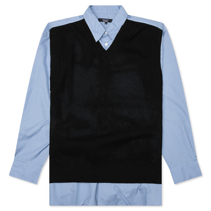 Mixed Material Shirt - Sax/Navy