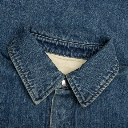 Washed and Bleached Raw Denim Shirt - Blue