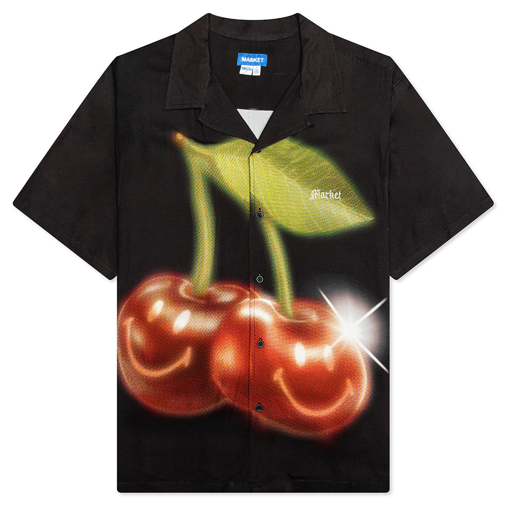 Smiley Cherries S/S Button Up - Black