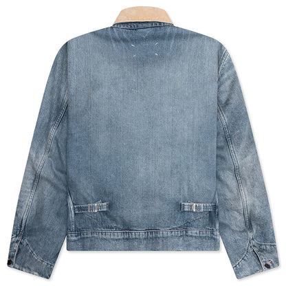 Denim Jacket with Corduroy Collar - Light Blue