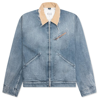 Denim Jacket with Corduroy Collar - Light Blue