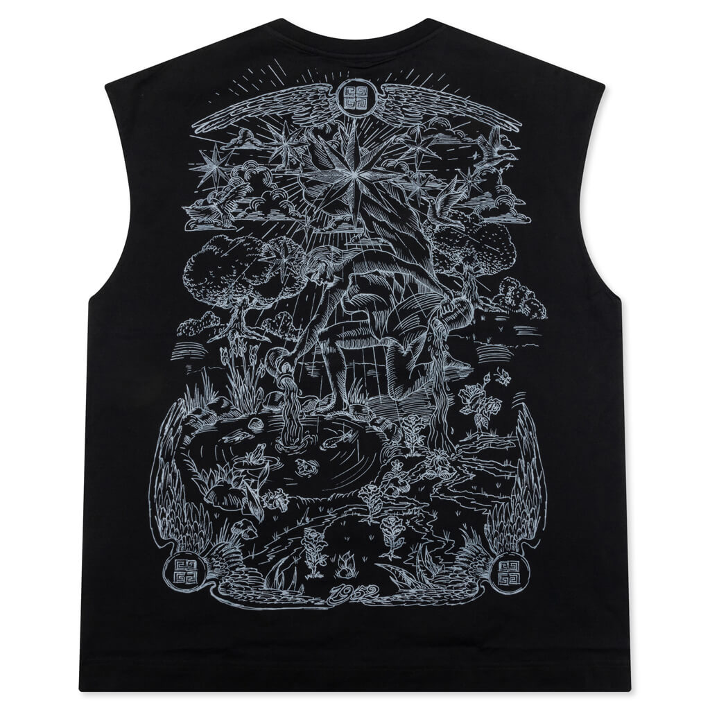 Tarot Print Cotton Tank Top- Black