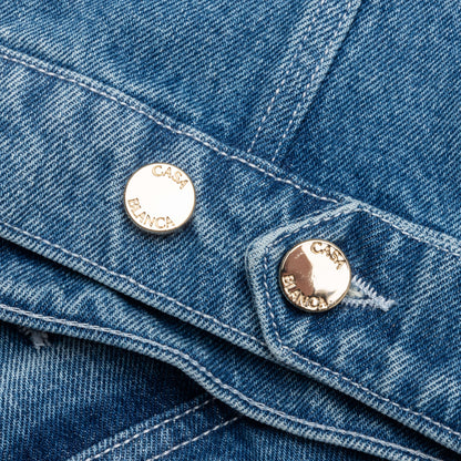 Stone Wash Denim Embroidered Motif Jacket - Stone Wash