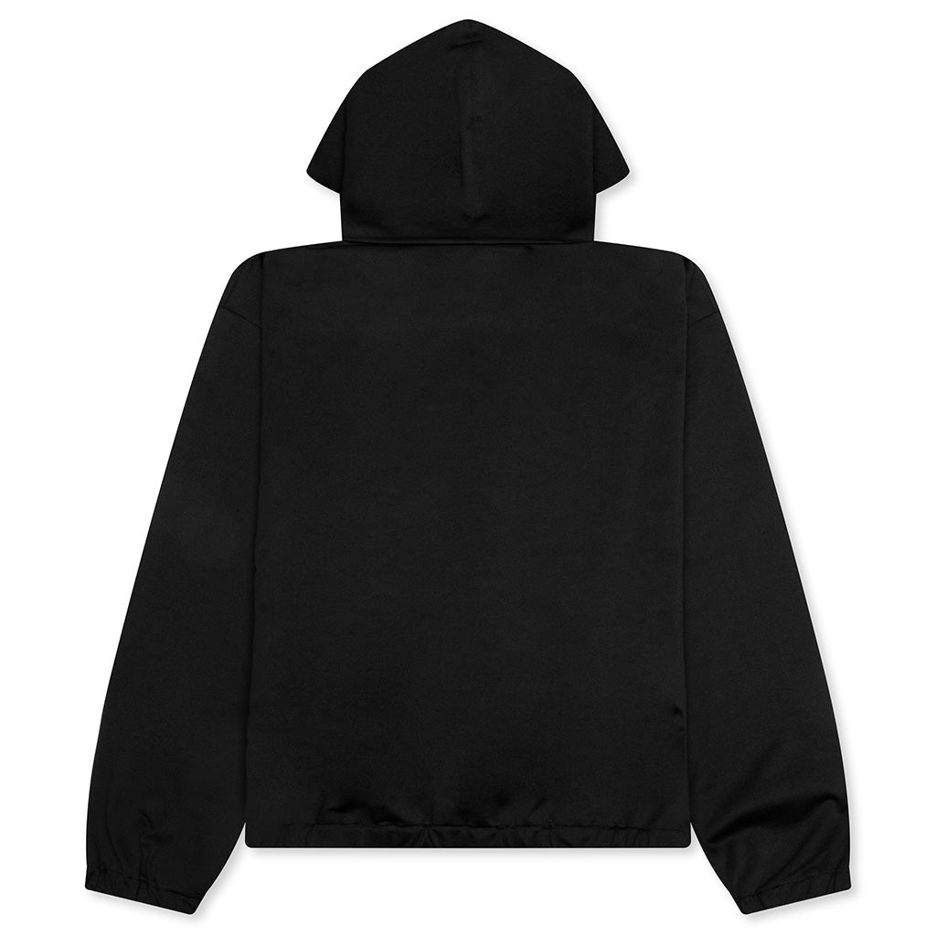 Shiny Cotton Jersey Technical Hooded Sweatshirt - Black