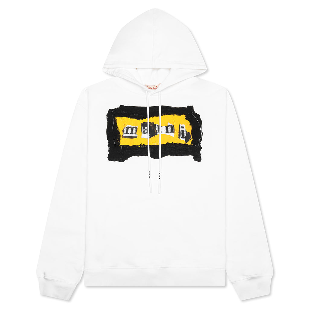 Painted On Collage Yellow Logo Hoodie - Lily White