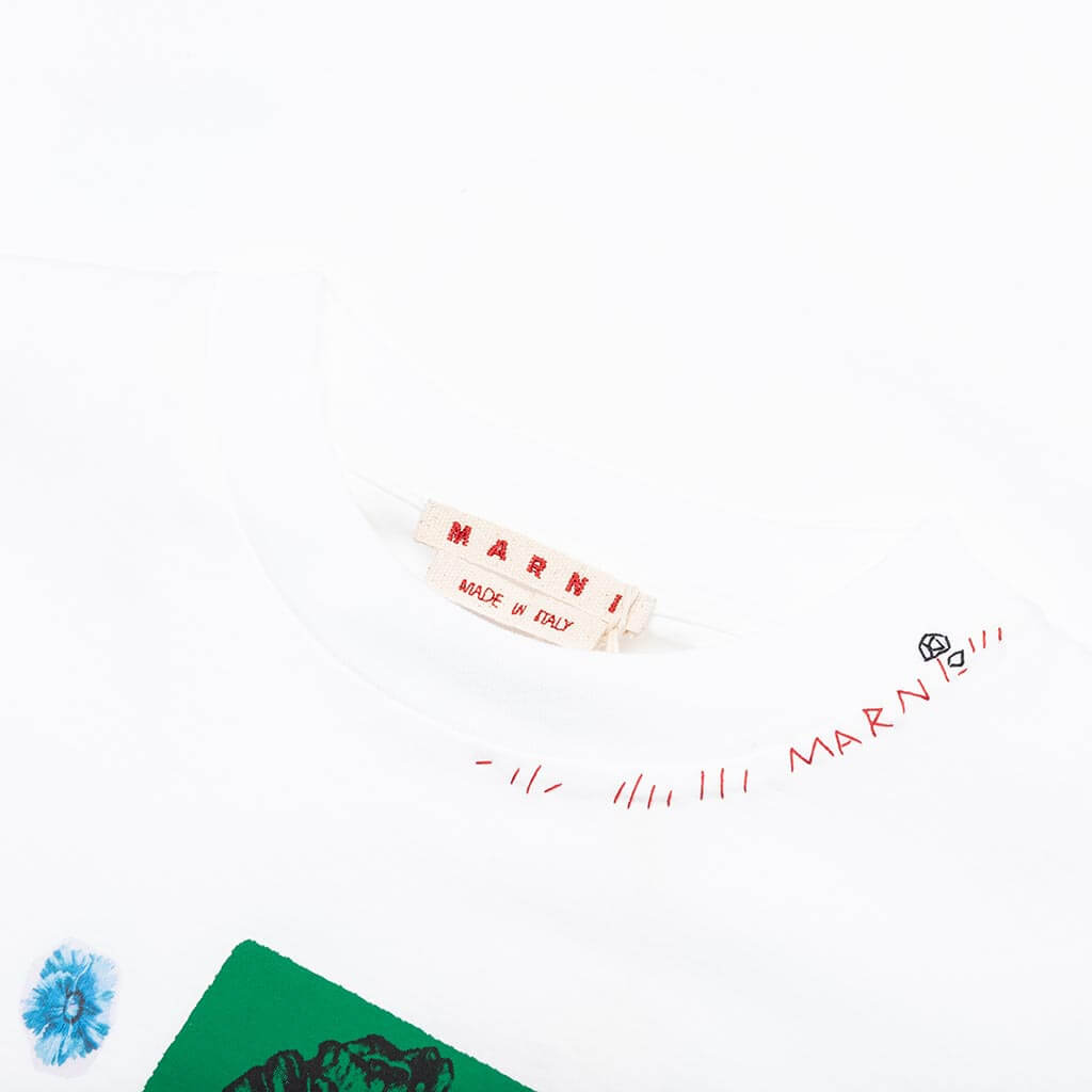 White Cotton T-Shirt With Flower Prints - Lily White