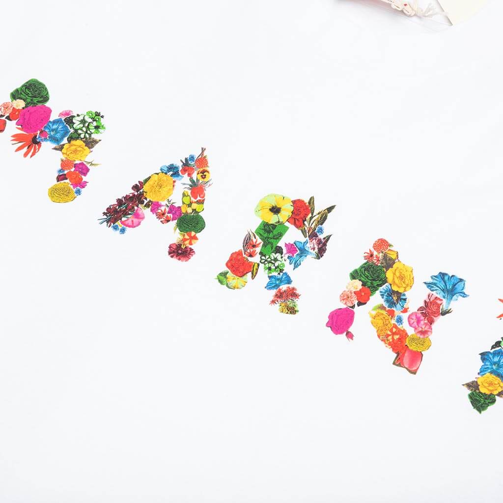 White Cotton T-Shirt With Bouquet Prints - Lily White 3