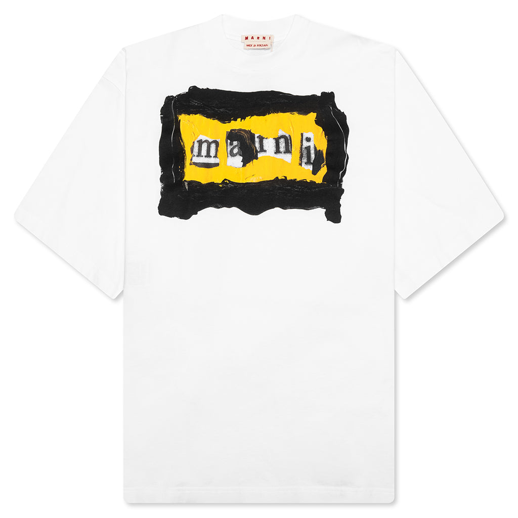 Painted On Collage Yellow Logo T-Shirt - Lily White