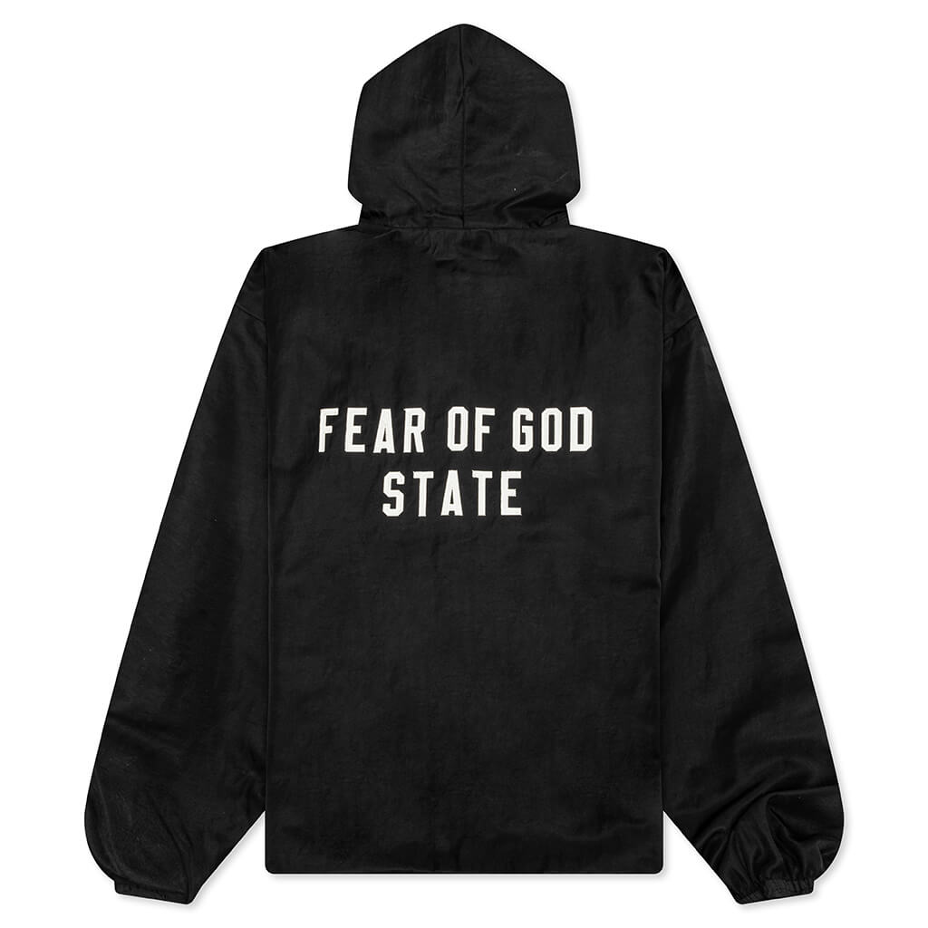 Textured Nylon Hooded Coaches Jacket - Black