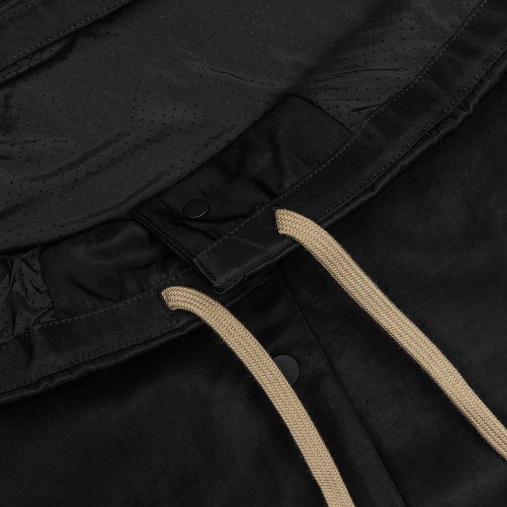 Textured Nylon Hooded Coaches Jacket - Black