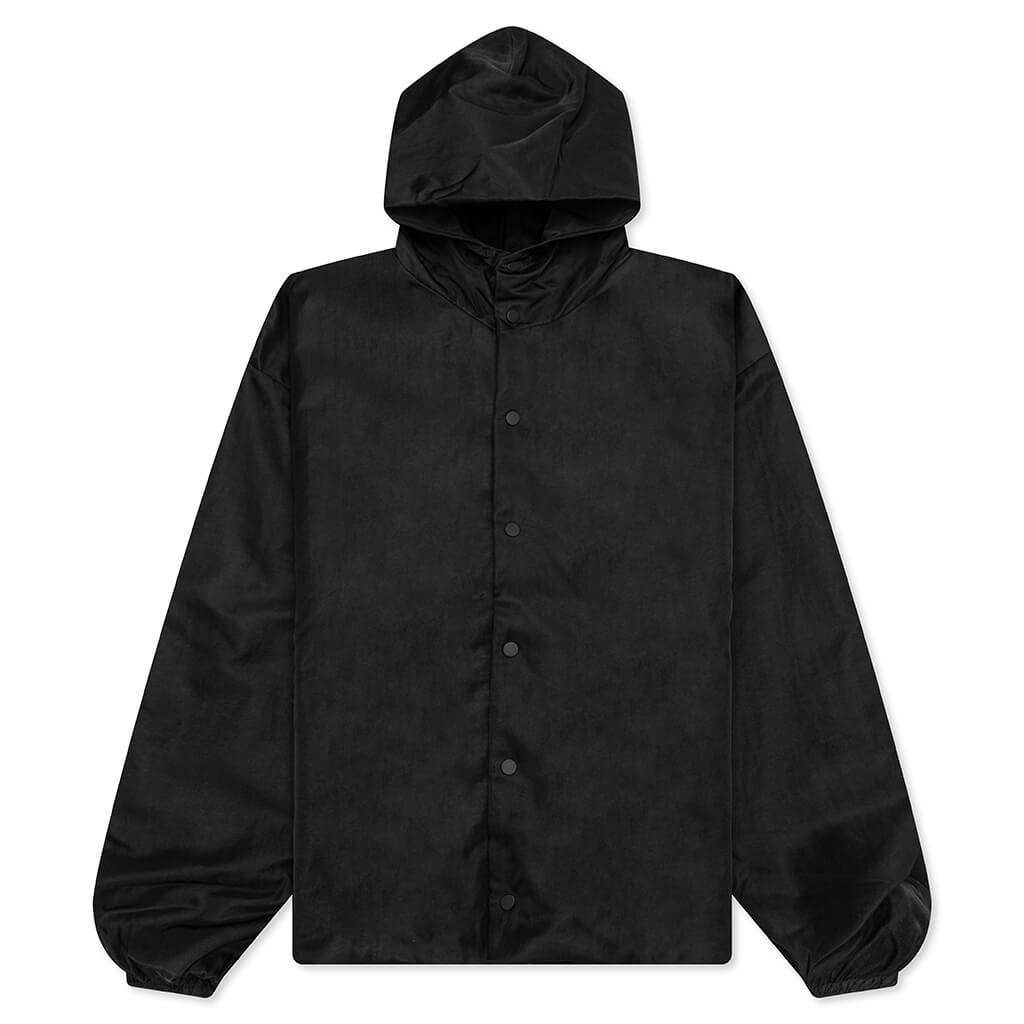 Textured Nylon Hooded Coaches Jacket - Black