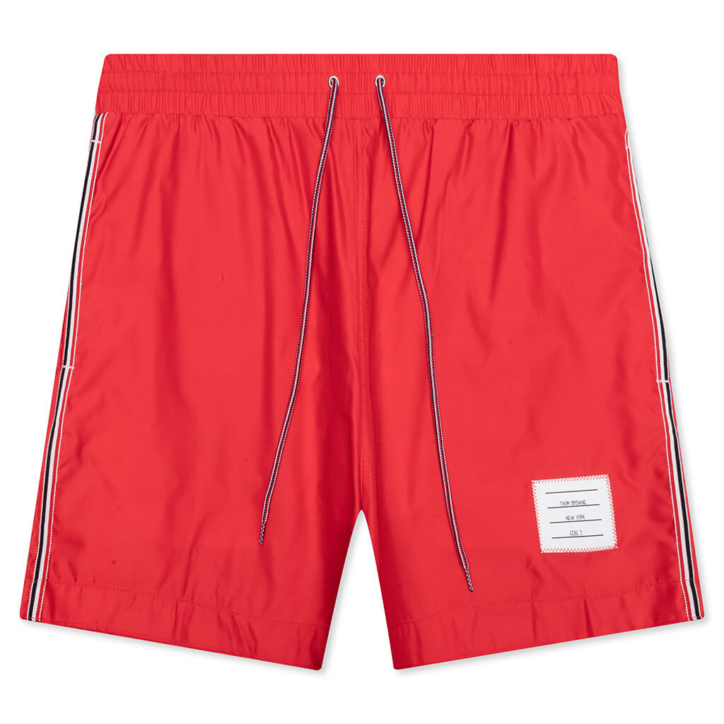 Drawcord Waist Swim Short w/ Solid Swim Tech - Red