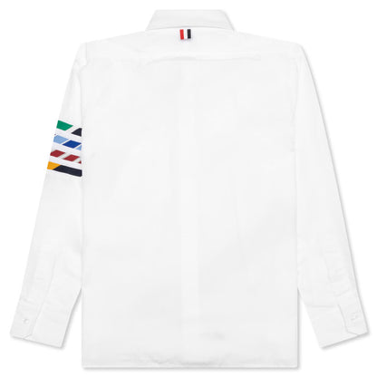 Straight Fit w/ Silk 4 Bar in Poplin Shirt - White