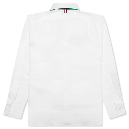 Straight Fit w/ Trompe L'oeil Silk Tie Shirt - White