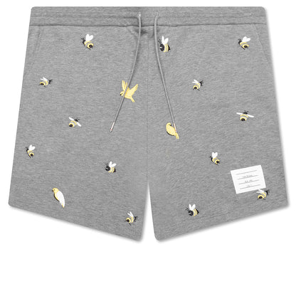 Sweat Shorts w/ Emb Birds - Medium Grey