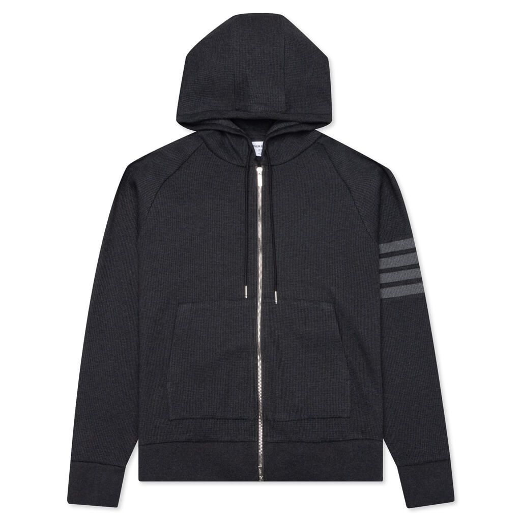 Waffle Raglan Sleeve 4-Bar Zip Hoodie - Charcoal